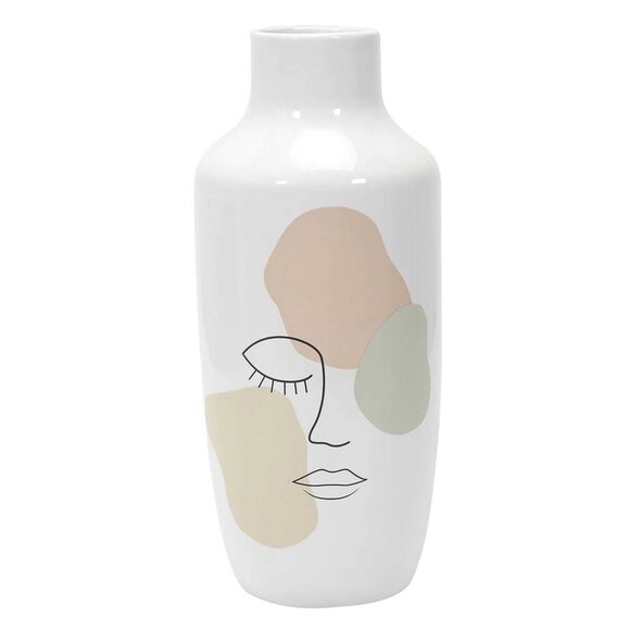 Vase céramique motif visage - hauteur 30 cm (multicolore)