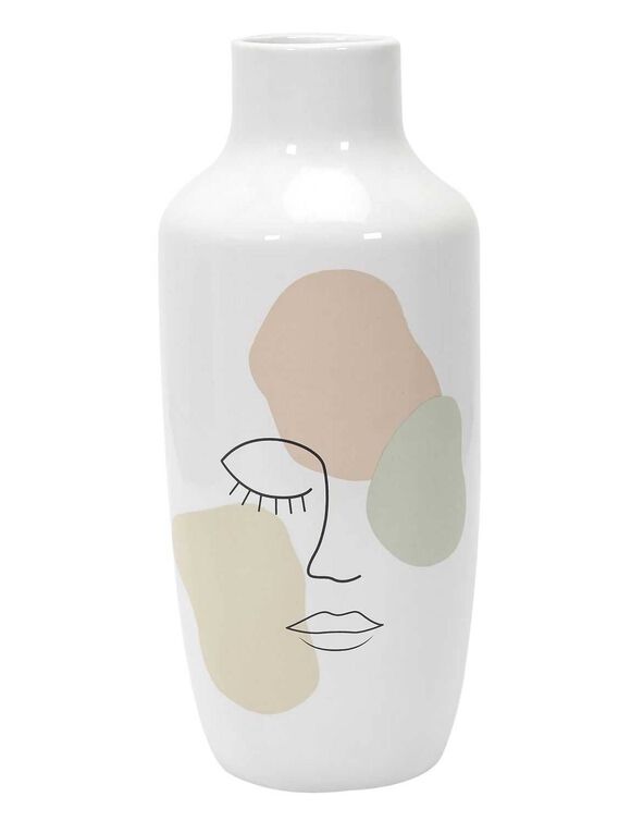 Vase céramique motif visage - hauteur 30 cm (multicolore)