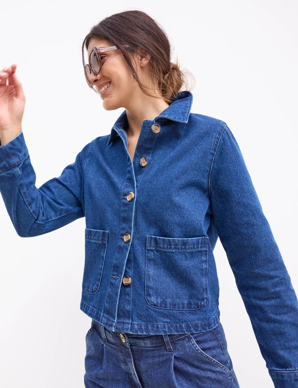 Veste en jean boutonn&eacute;e, style worker (stone)