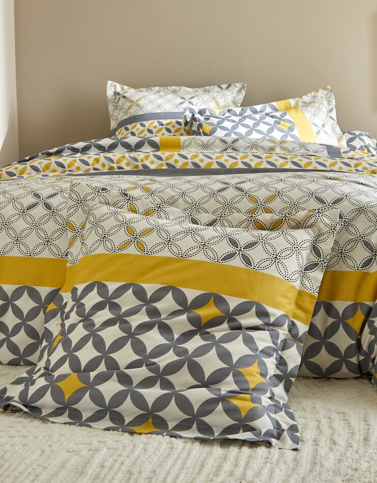 Bedlinnen Marlox in katoen met geometrische motieven (grijs / geel)