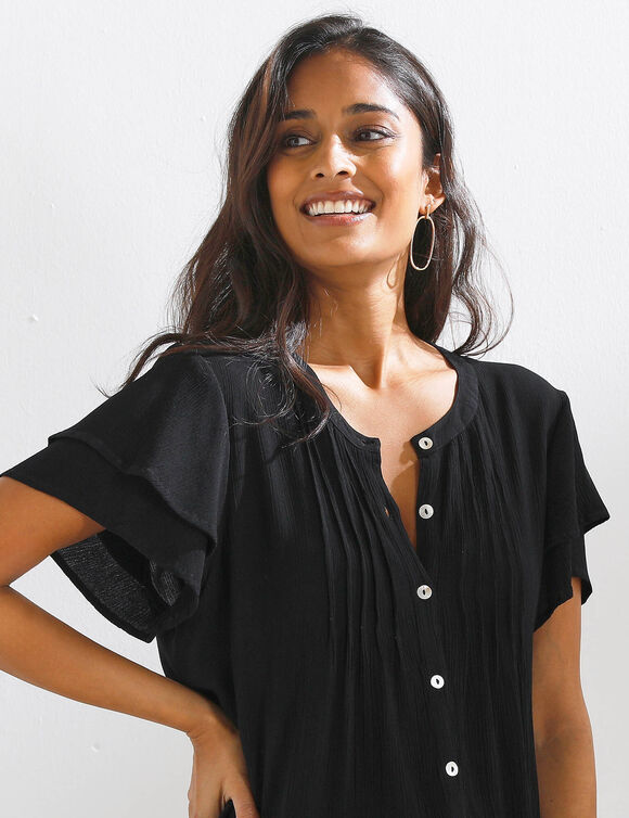 Chemisier manches courtes papillon, cr&eacute;pon (noir)