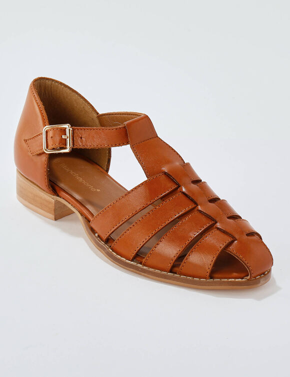 Sandales en cuir plates (caramel)