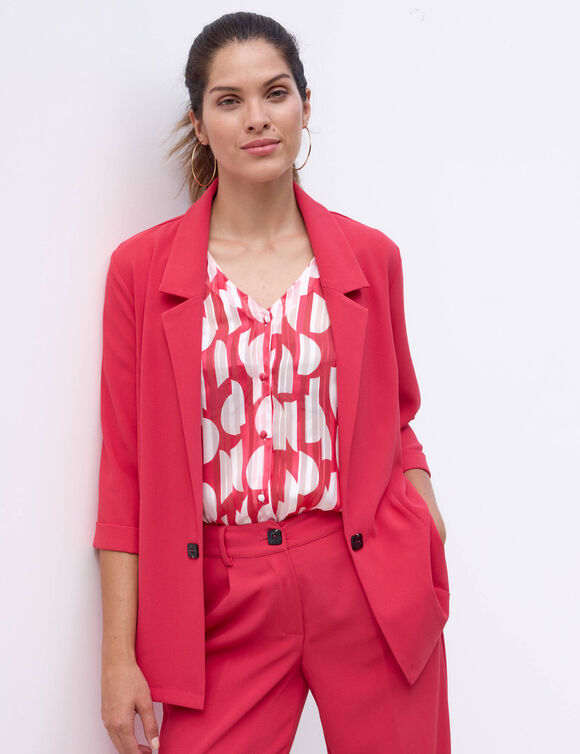Veste manches 3/4, cr&ecirc;pe fluide (rouge)