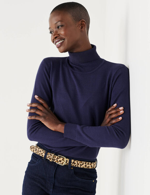 Pull col roul&eacute;, toucher doux (marine)