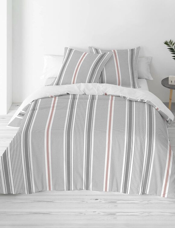 Linge de lit Alfred en coton imprim&eacute; rayures (gris)