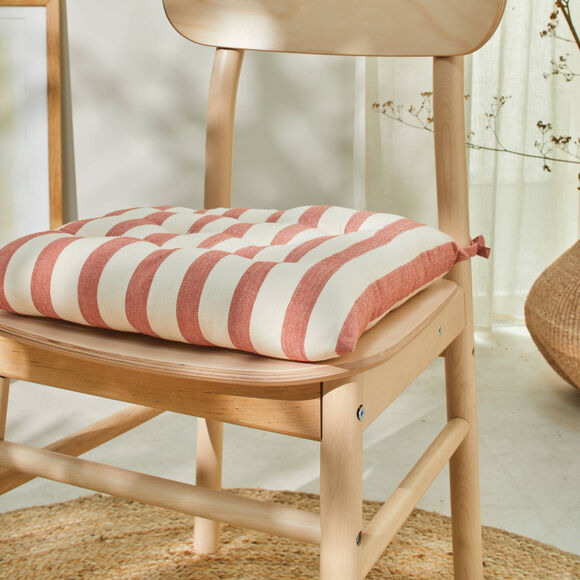 Galette de chaise carrée rayée - lot de 2 (terracotta)