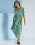 Robe col V longue unie, crépon (kaki clair)