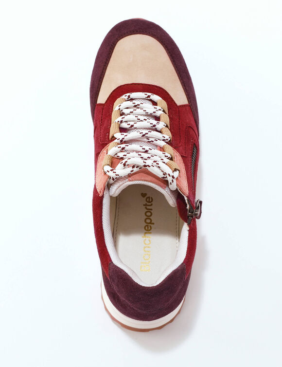Leren sneakers met contrasterende decoratieve inzetstukken (beige / bordeaux)