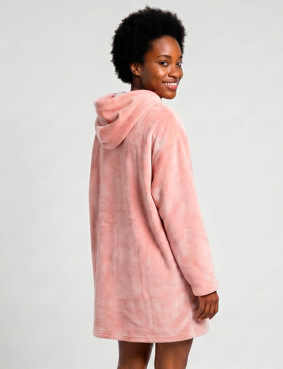 Plaid-sweat polaire &agrave; capuche doubl&eacute; sherpa (rose)