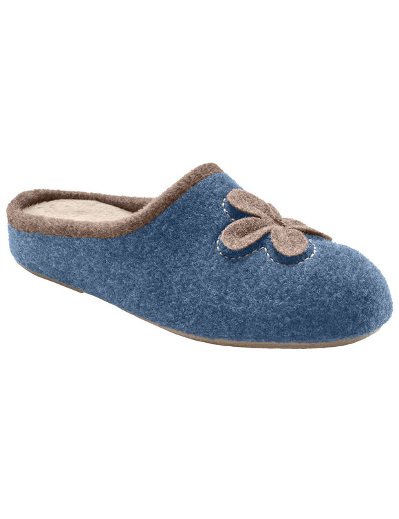 Pantoffels met geborduurde bloem - comfortabele breedte (indigo)