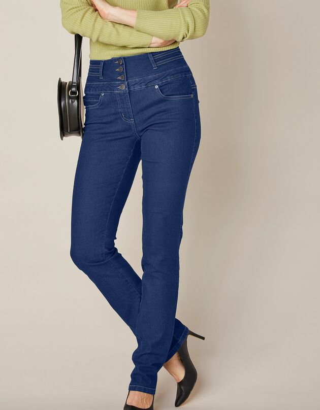 Stretchjeans in recht model met hoge taille (raw)