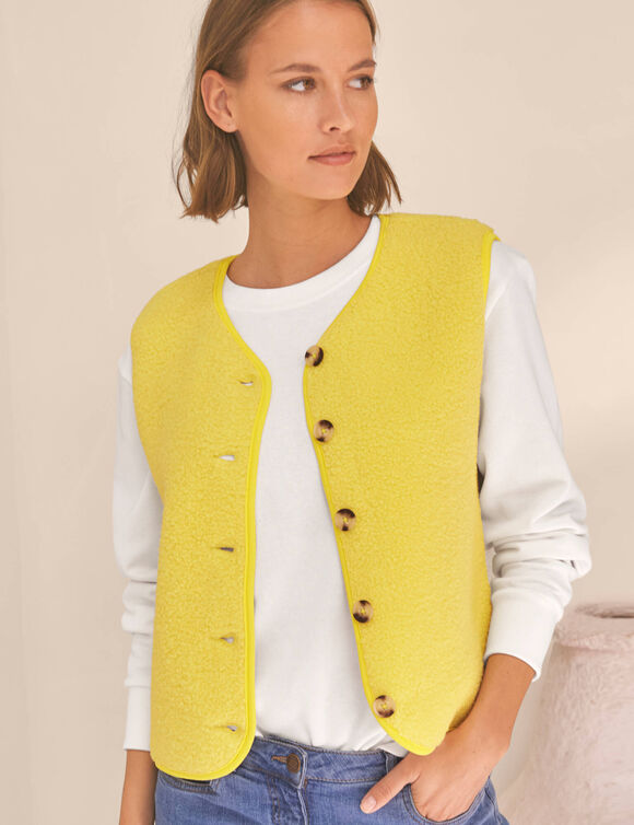 Veste sans manches, maille bouclette (jaune)