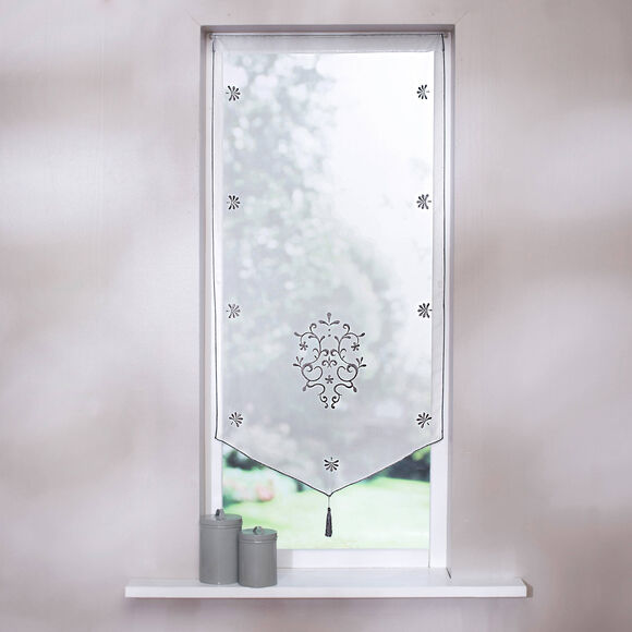 Vitrage pointe baroque brod&eacute; finition passe-tringle (gris)