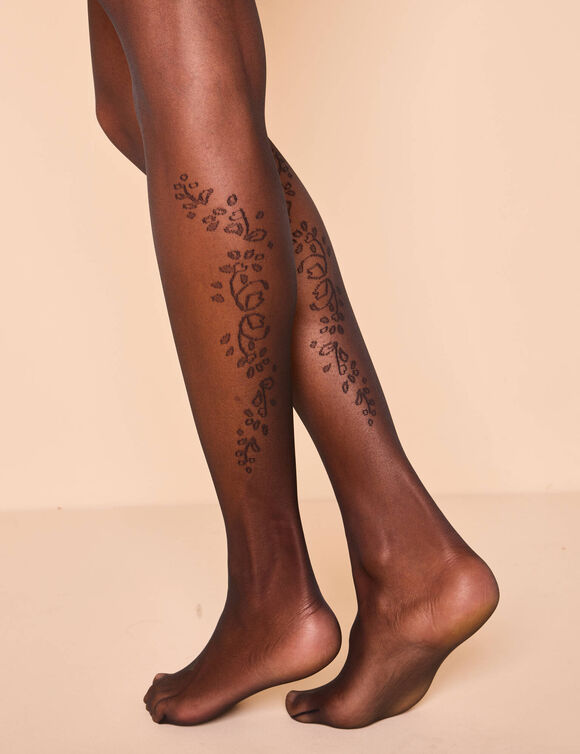 Collant fantaisie imitation tattoo "fleurs" - lot de 2  (2 noir)