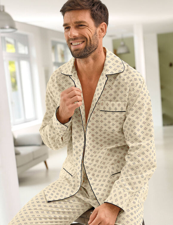 Bedrukte pyjama - popeline van polykatoen (beige)