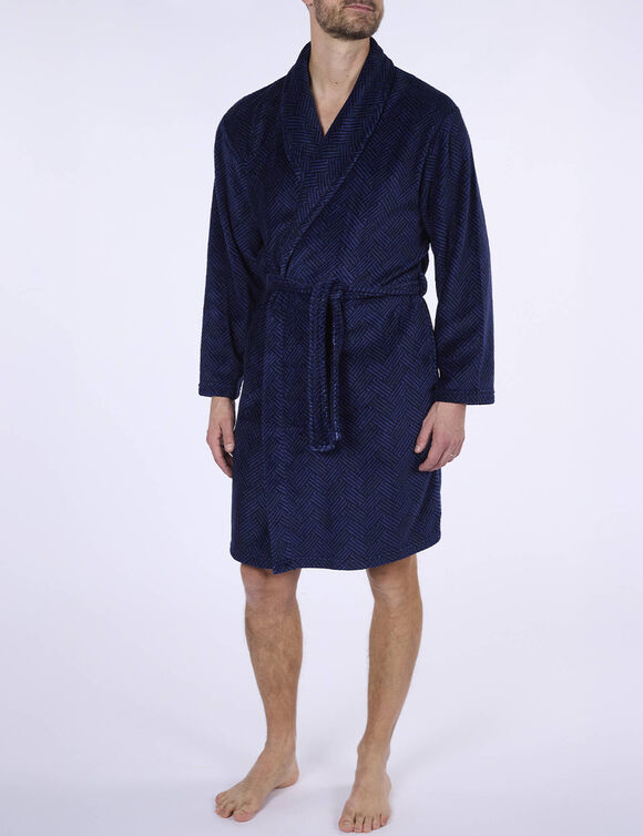 Robe de chambre maille polaire imprimée toucher peluche (bleu)