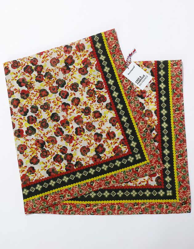 Foulard met bloemenprint, 100 x 100 cm - katoen (bronskleur / rood)