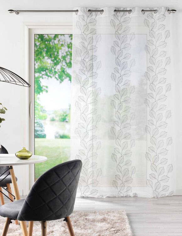 Voilage petit feuillage brod&eacute; (blanc / gris)