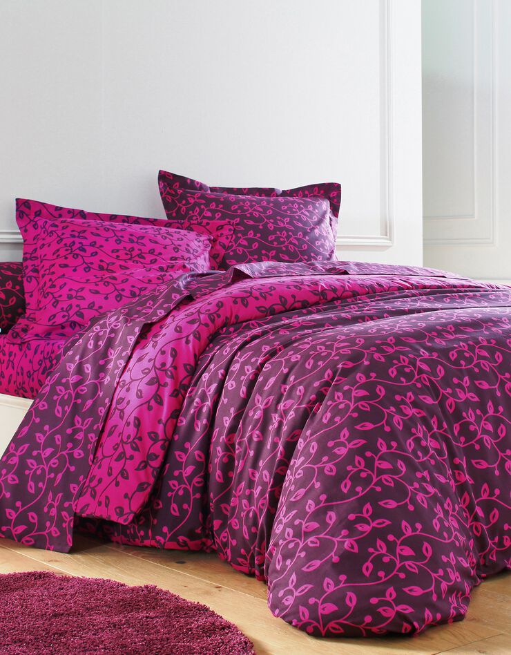 Linge de lit Héritage en coton à motifs volutes (fuchsia / prune)
