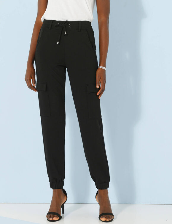 Pantalon cargo, maille milano (noir)