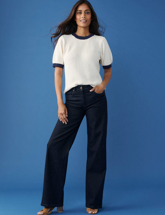 Jeans met wijde pasvorm en stretch, voor lange mensen (raw)