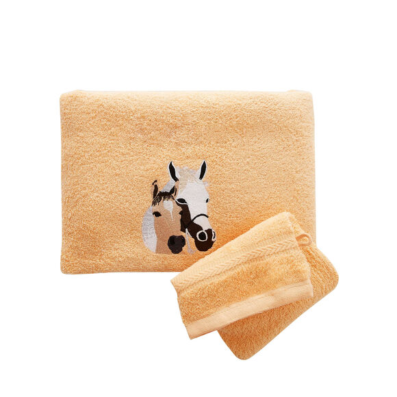 Badlinnen met geborduurd paardenmotief Colombine&reg; - Sets (abrikoos)
