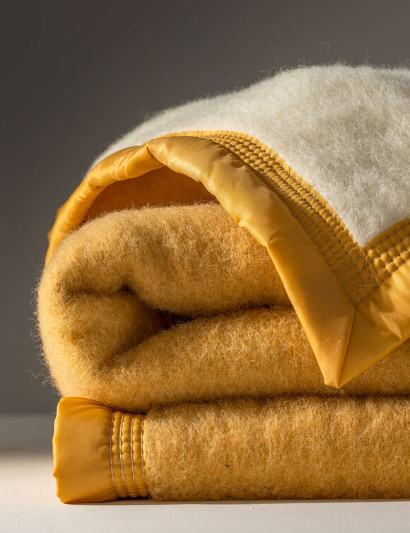 Couverture bicolore pure laine 800 g/m² (miel)