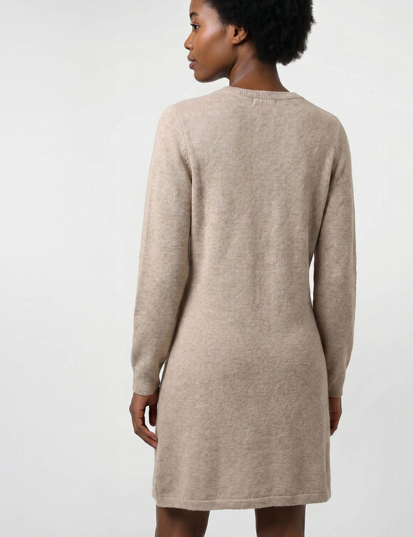 Robe-pull &agrave; godets col tunisien, d&eacute;tails couture (beige chin&eacute;)