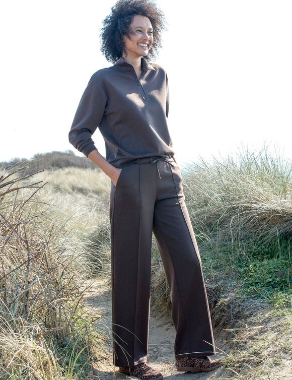 Pantalon coupe large, taille &eacute;lastiqu&eacute;e, maille milano (chocolat)
