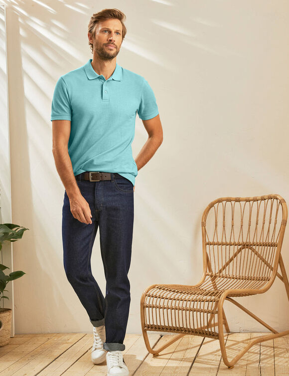 Polo uni maille piqu&eacute;e manches courtes (vert d'eau)