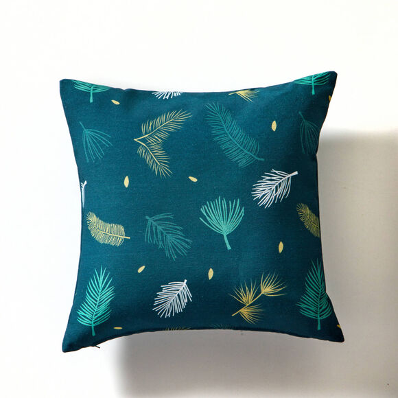 Kussenhoes met bladerenmotief, set van 2  (groen / goudkleurig)