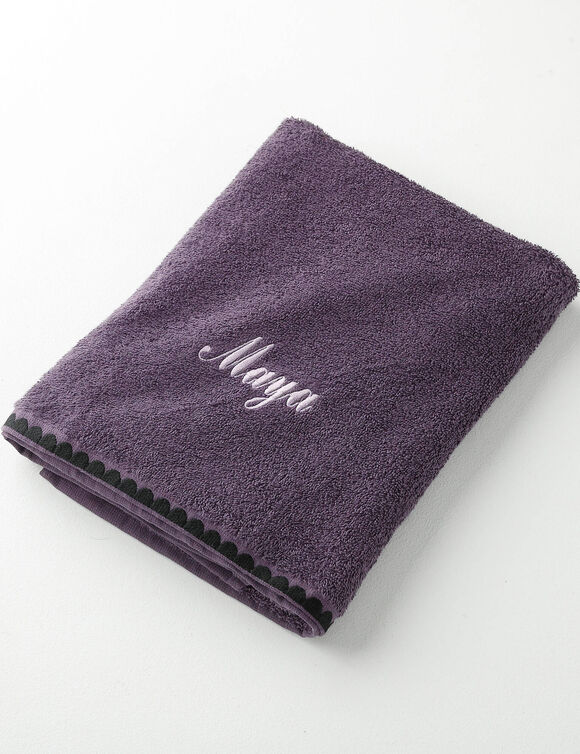Serviettes de bain finition broderie fantaisie personnalisable - 420g/m2 (aubergine)