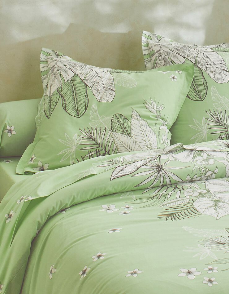 Linge de lit Elyse en coton imprimé fleurs et feuilles de palmes, vert d'eau, hi-res image number 3