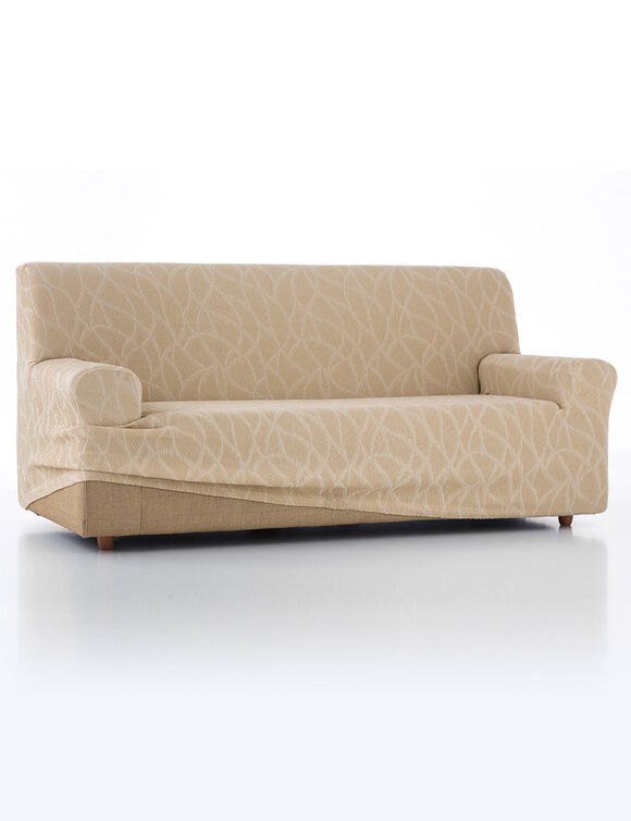 Housse extensible motif jacquard "serpentins" pour fauteuil et canapé  (beige)