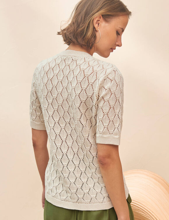 Vest met korte mouwen, ajourtricot (ecru)