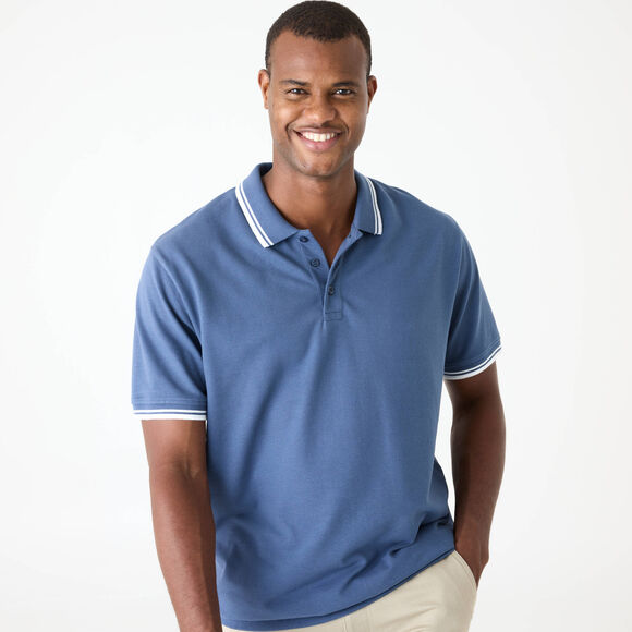 Comfortabele polo in piqu&eacute;tricot, korte mouwen (jeansblauw)