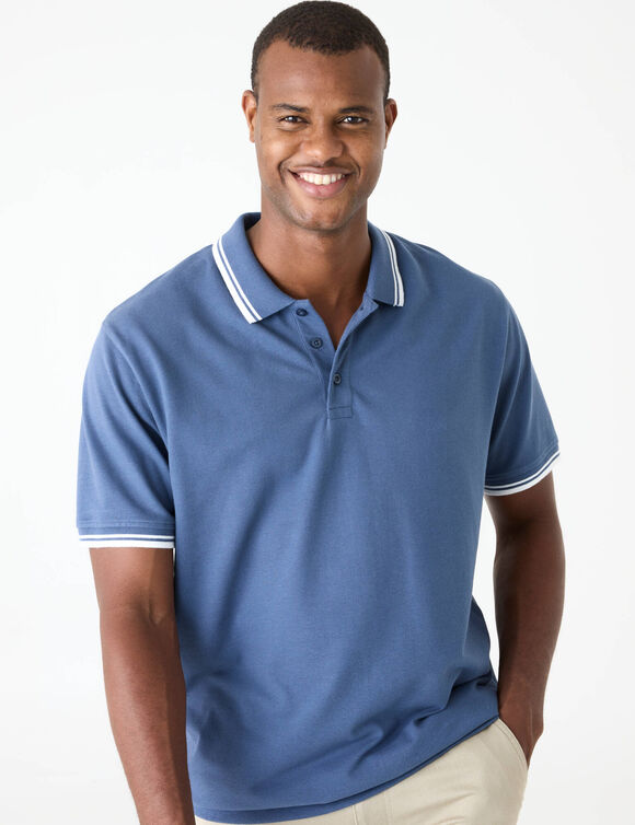 Polo maille piqu&eacute;e confort manches courtes  (bleu jean)