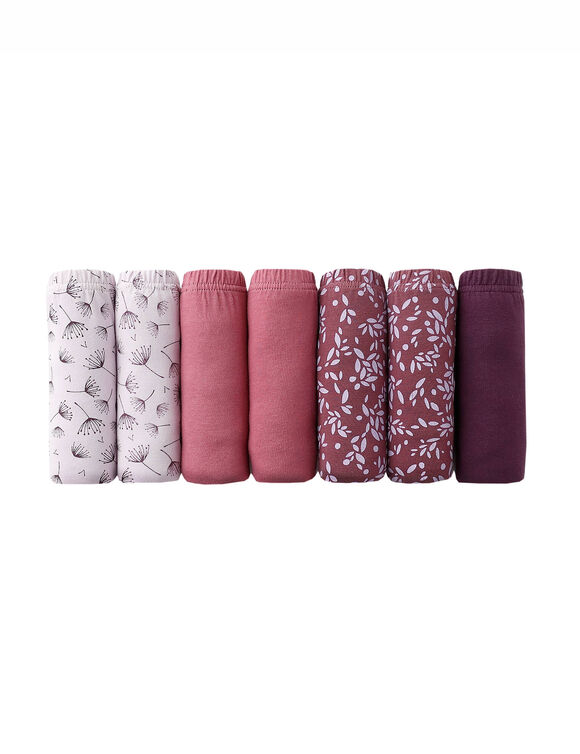 Culotte coton forme maxi unie prune et imprim&eacute;e pissenlit - lot de 7  (prune / parme)
