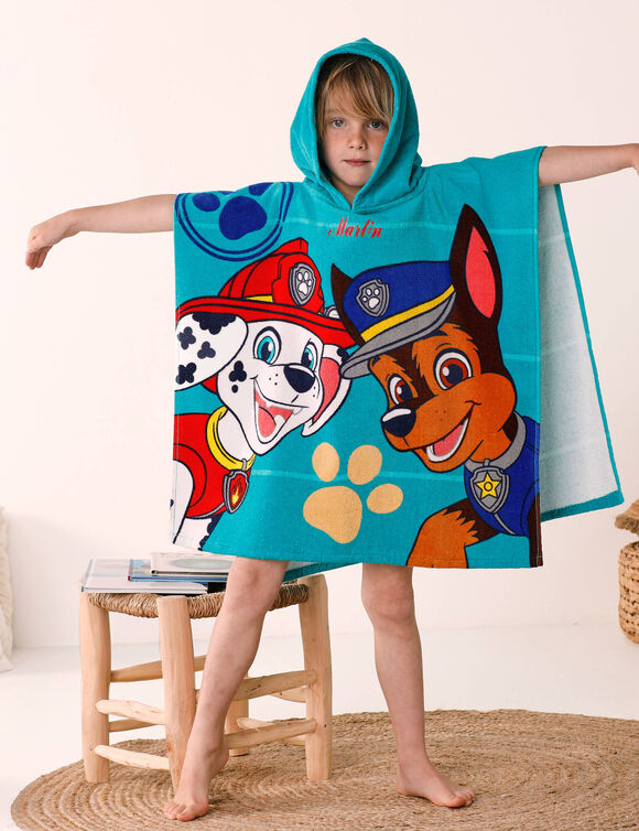 Gepersonaliseerde kinderbadponcho Paw Patrol®, katoenen badstof en velours - 320g/m² (smaragd)