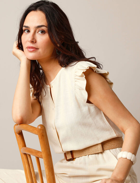 Combinaison pantalon unie, lin mélangé (sable)