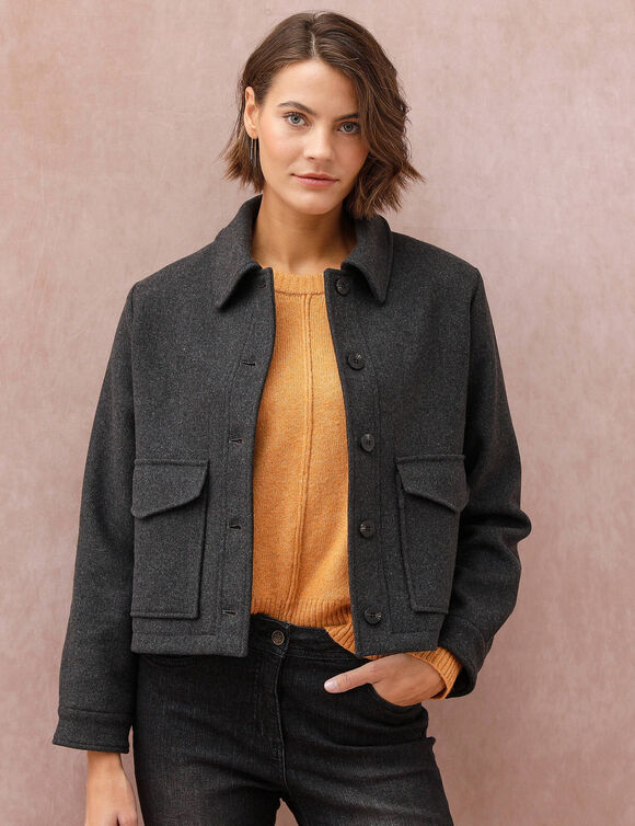 Veste courte en drap de laine (anthracite)
