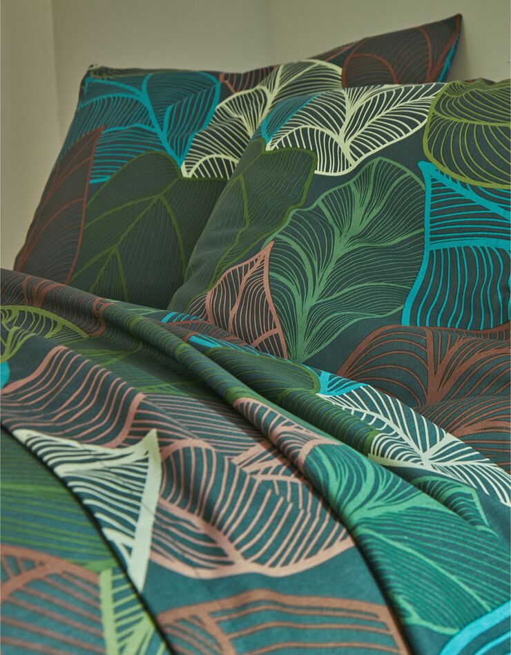 Linge de lit Elsa en polycoton à motifs feuilles (vert)