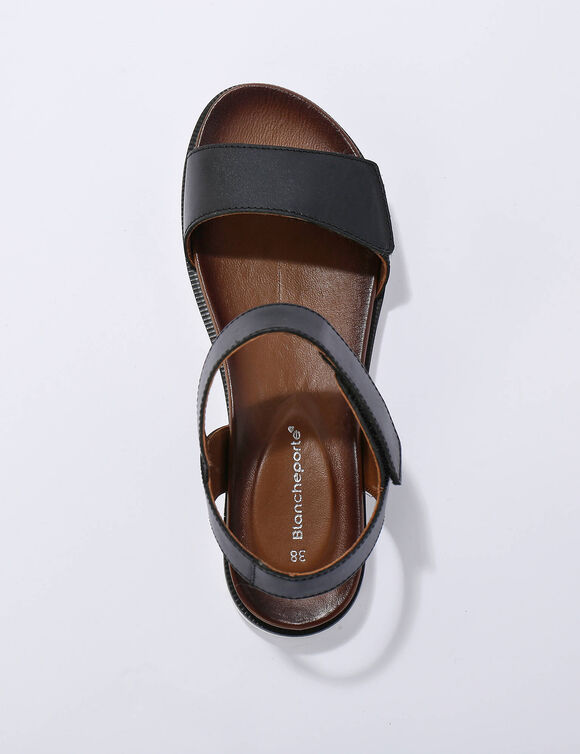 Sandales à bandes scratchées en cuir certifié LWG (noir)