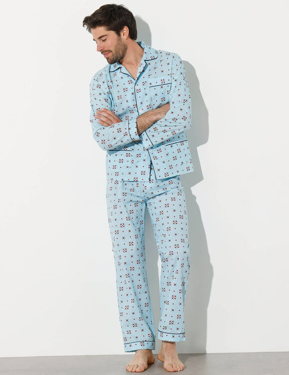 Pyjama imprim&eacute; popeline polyester/coton (bleu)