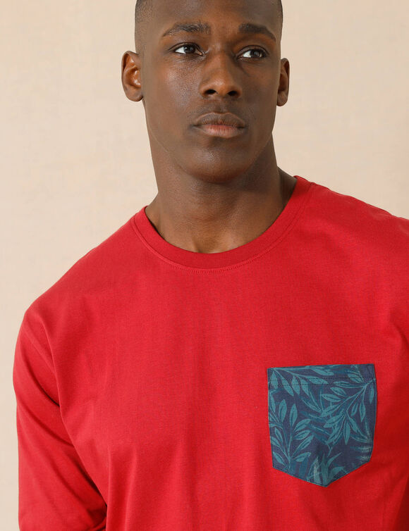 Pyjamashirt met borstzakje en lange mouwen (bordeaux)