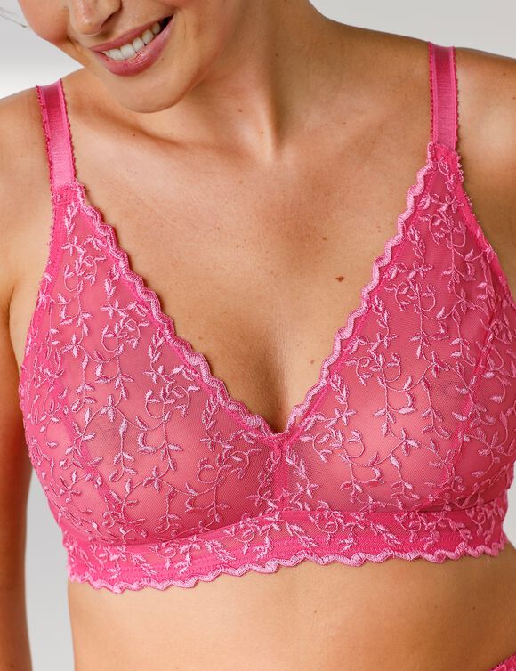 Soutien-gorge forme triangle tulle brodé stretch Batlow-  sans armatures  (rose)