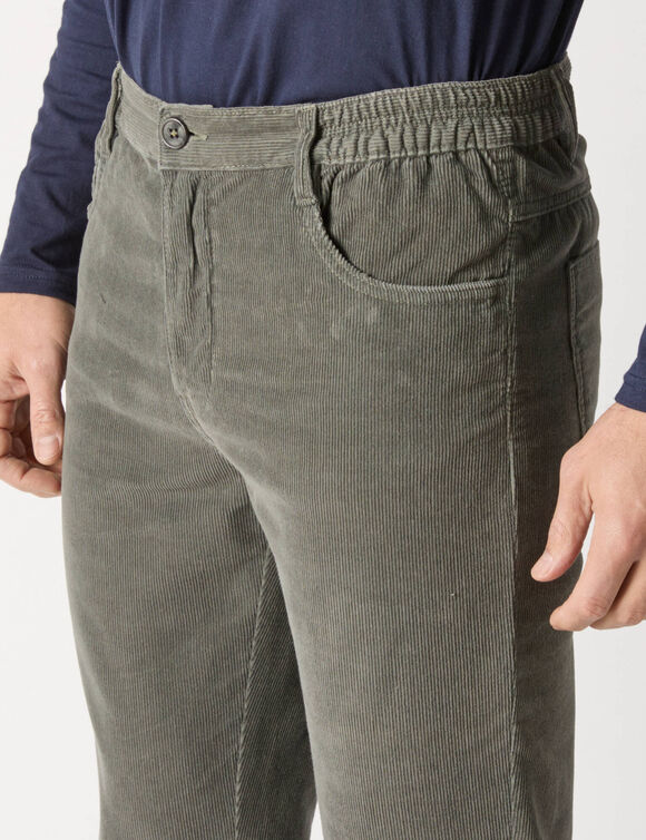 Pantalon 5 poches velours élastiqué côtés - entrej. 77 cm (vert grisé)