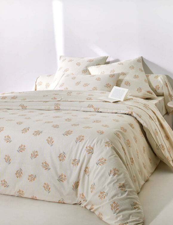 Linge de lit Marjolaine imprim&eacute; - coton 57 fils/cm&sup2; (blanc / sable)