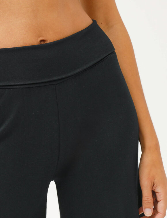 Pantalon large 7/8&egrave;me taille &eacute;lastiqu&eacute;e uni (noir)
