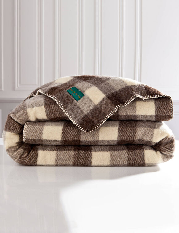 Couverture pure laine fabrication française 400 g/m² (carreaux marron)